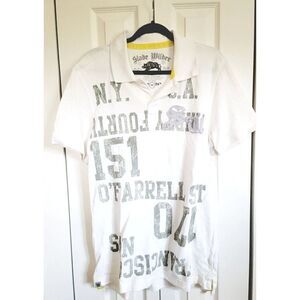 Slade Wilder Men's‎ M Rugby Polo Shirt White Yellow Destroy Tradition SS
